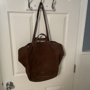 JEROME DREYFUSS Paco Tote Bag Double Handle Purse Brown Kaki Goatskin Leather